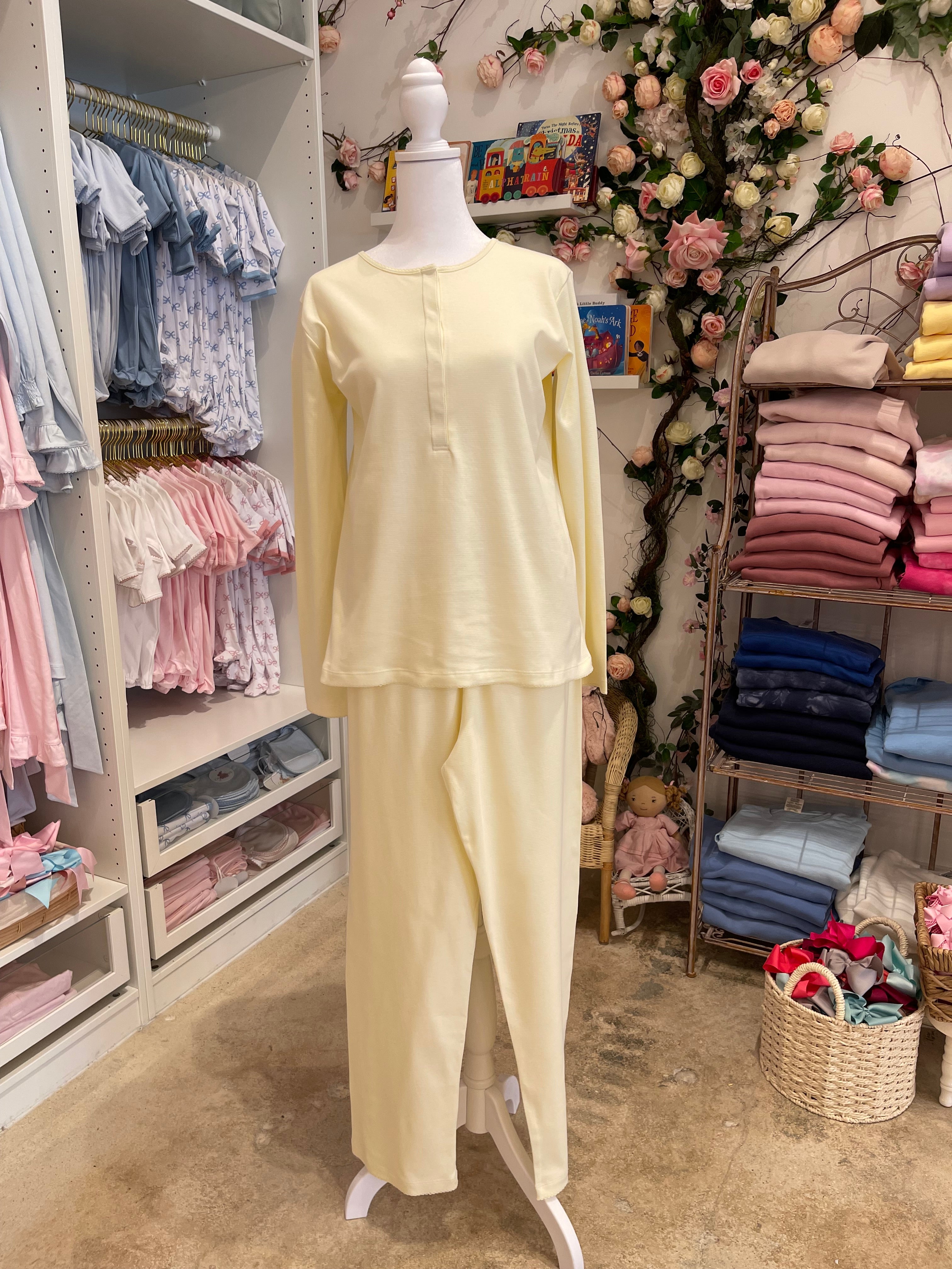 MARILYN 2 PIECE PAJAMA SET - CHICK YELLOW MINI STRIPE